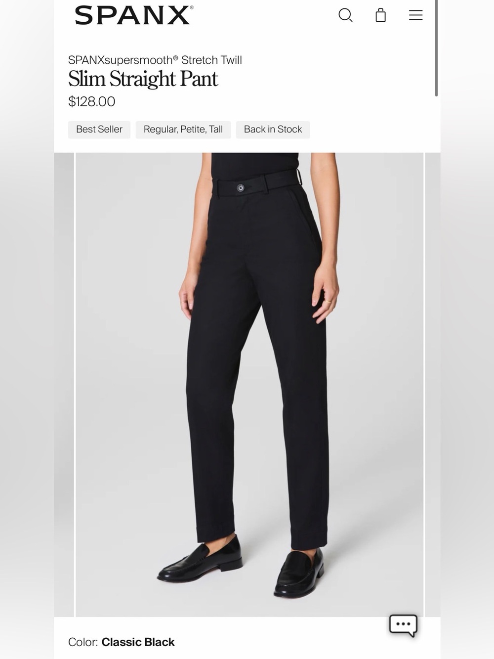 SPANX Classic Black Slim Straight Pant